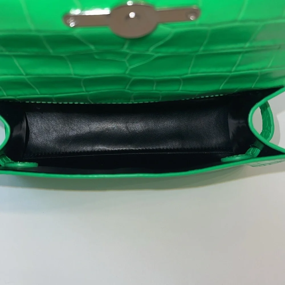 Rebecca Minkoff Croc Embossed Leather Crossbody Bag Neon Green NWT - Picture 11 of 17